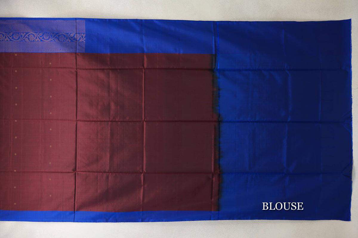 Deep Coffee Brown with Deep Blue Borders Soft Silk Saree by Tharakaram PSTK040195