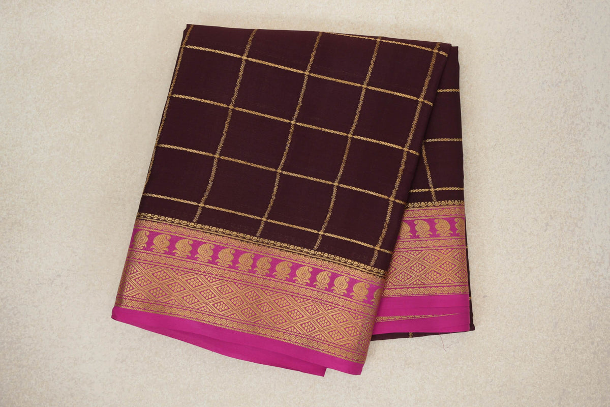 Plum Brown with Rani Pink Borders Mysore Silk Saree by Shreenivas Silks PSSR0110120
