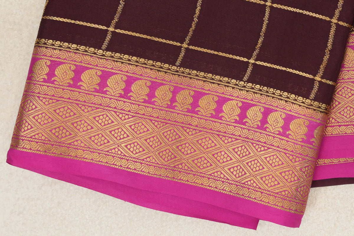 Plum Brown with Rani Pink Borders Mysore Silk Saree by Shreenivas Silks PSSR0110120