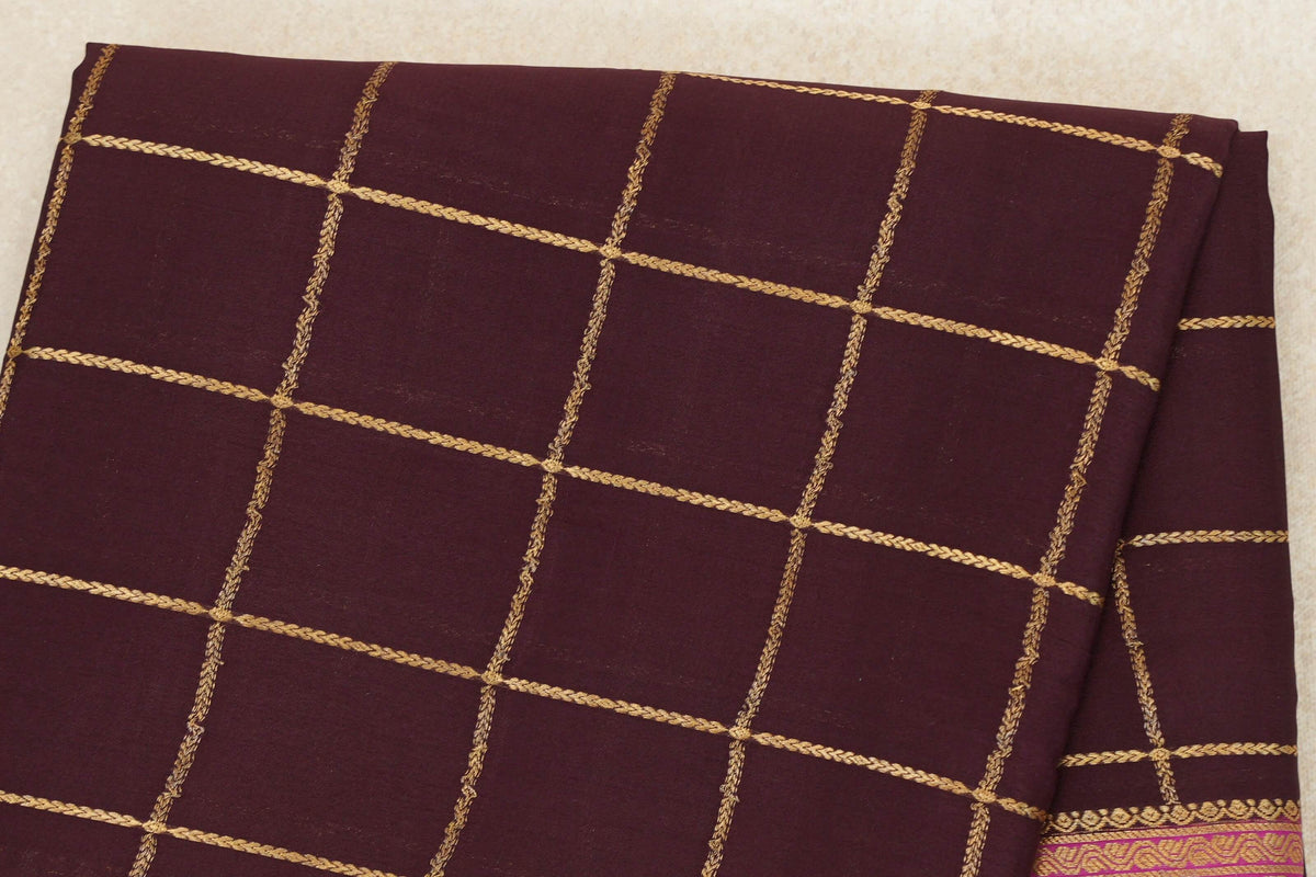 Plum Brown with Rani Pink Borders Mysore Silk Saree by Shreenivas Silks PSSR0110120