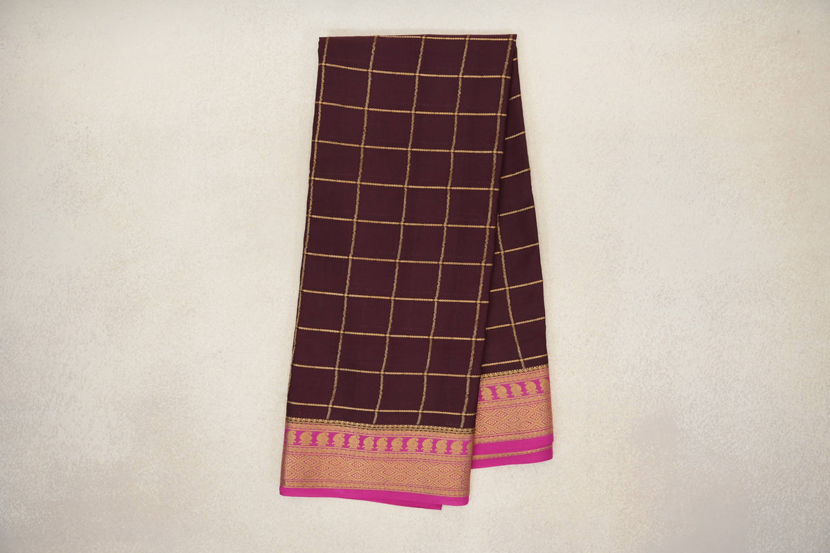 Plum Brown with Rani Pink Borders Mysore Silk Saree by Shreenivas Silks PSSR0110120