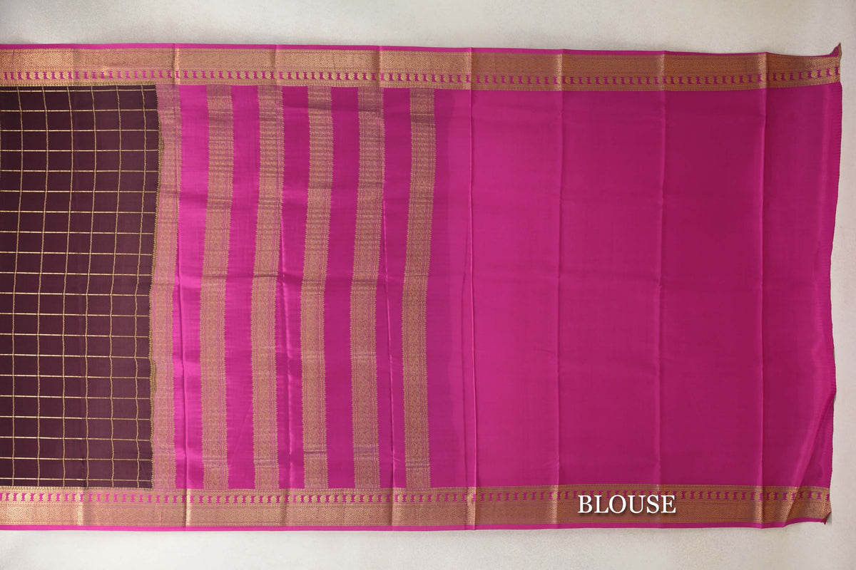 Plum Brown with Rani Pink Borders Mysore Silk Saree by Shreenivas Silks PSSR0110120
