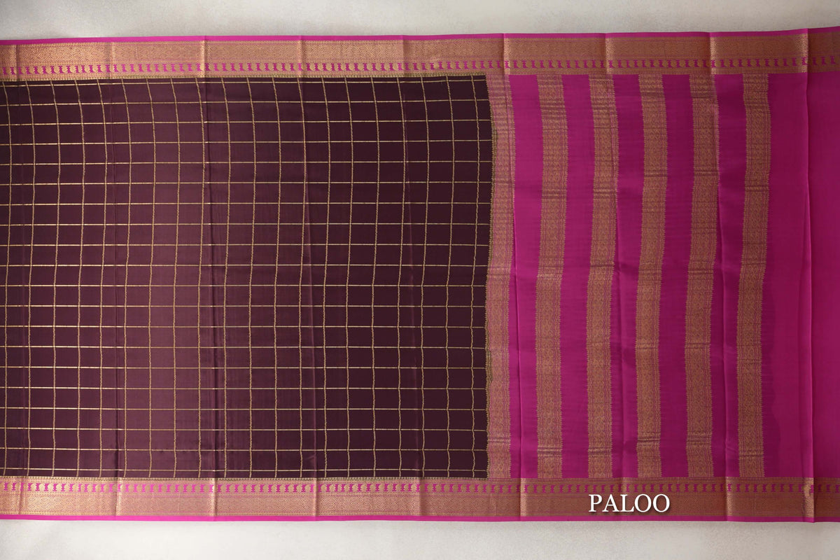 Plum Brown with Rani Pink Borders Mysore Silk Saree by Shreenivas Silks PSSR0110120