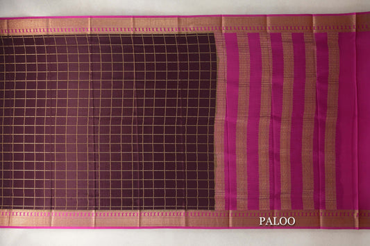 Plum Brown with Rani Pink Borders Mysore Silk Saree by Shreenivas Silks PSSR0110120