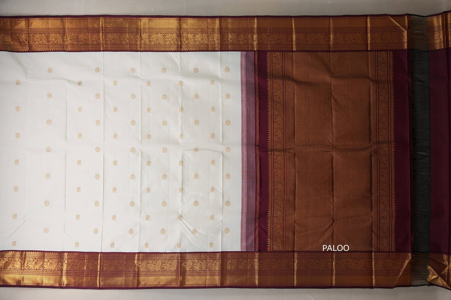 Cream with Deep Maroon borders Vintage Kanjivaram Silk Saree by Shreenivas Silks paloo