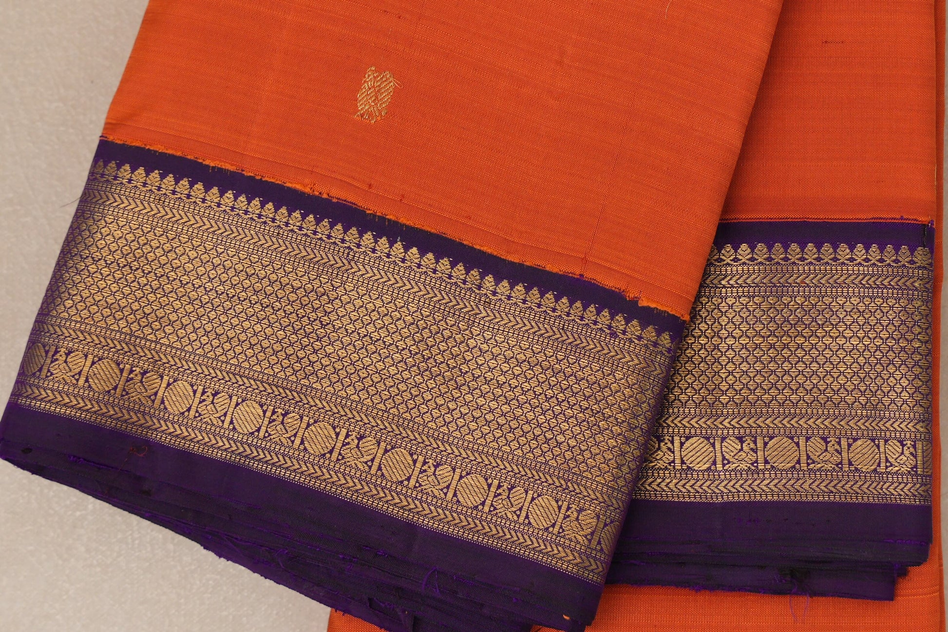 Deep orange with Deep Violet border Vintage Kanjivaram Silk Saree