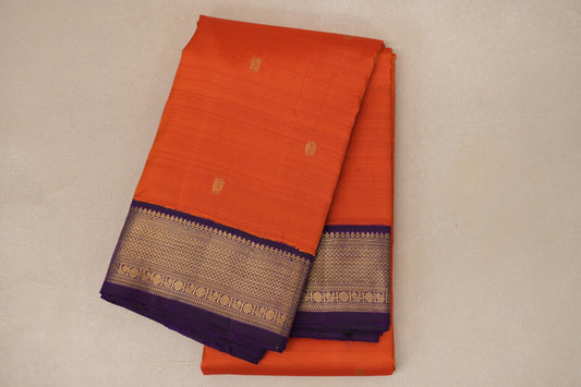Deep orange with Deep Violet border Vintage Kanjivaram Silk Saree