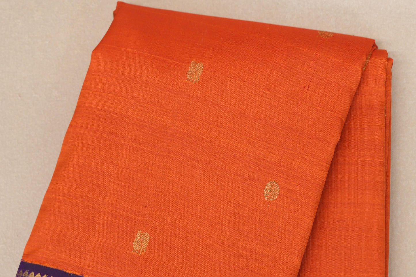 Deep orange with Deep Violet borders Vintage Kanjivaram Silk Saree by Shreenivas Silks PSSR018979