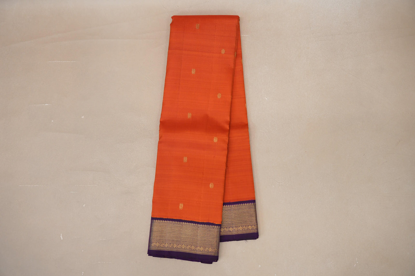 Deep orange with Deep Violet borders Vintage Kanjivaram Silk Saree by Shreenivas Silks PSSR018979
