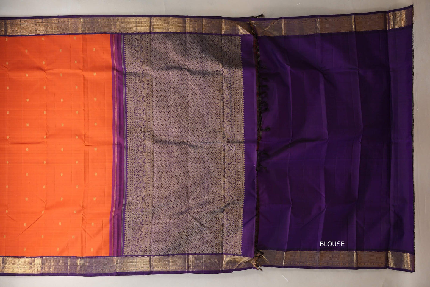 Deep orange with Deep Violet border Vintage Kanjivaram Silk Saree blouse