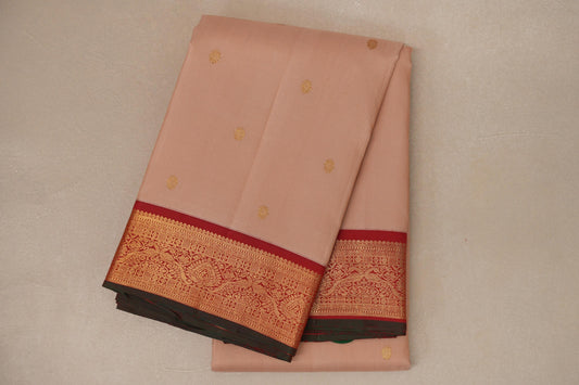 Sandal beige with  Red with Manthulir selvedge borders Vintage Kanjivaram Silk Saree by Shreenivas Silks PSSR018980