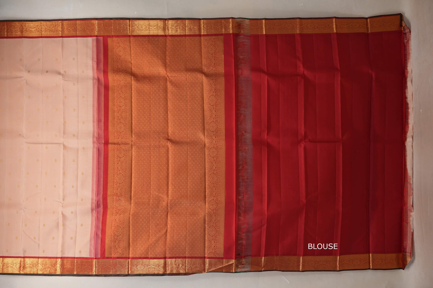 Sandal beige with  Red with Manthulir selvedge borders Vintage Kanjivaram Silk Saree by Shreenivas Silks PSSR018980