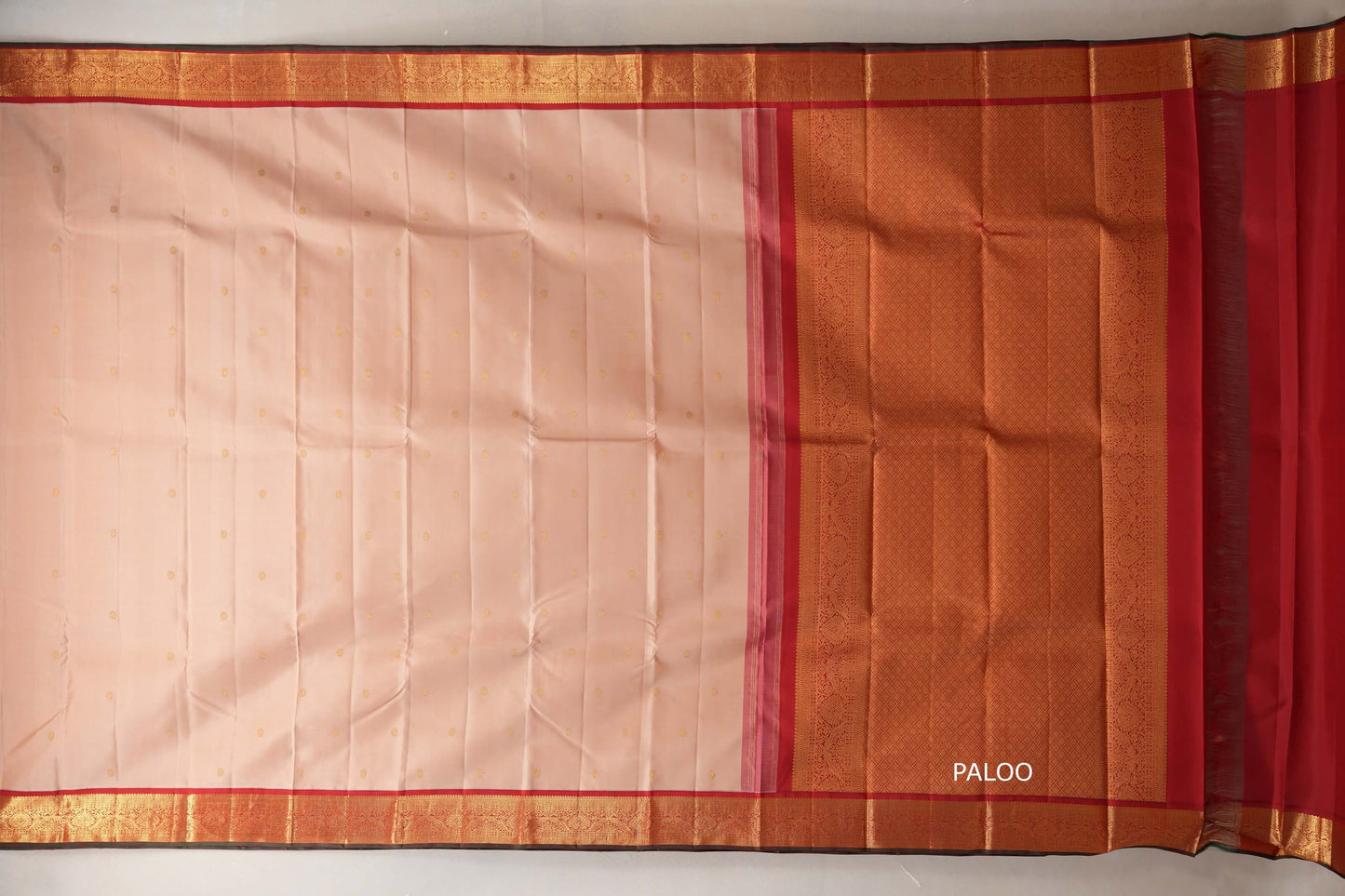 Sandal beige with  Red with Manthulir selvedge borders Vintage Kanjivaram Silk Saree by Shreenivas Silks PSSR018980