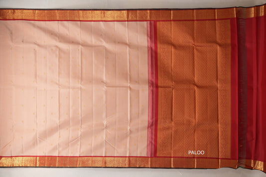 Sandal beige with  Red with Manthulir selvedge borders Vintage Kanjivaram Silk Saree by Shreenivas Silks PSSR018980