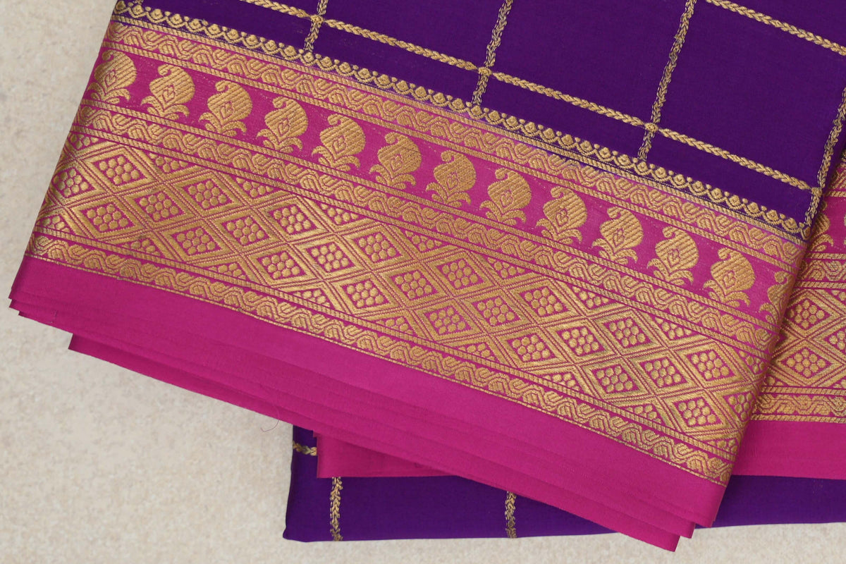 Violet Purple with Rani Pink Borders Mysore Silk Saree by Shreenivas Silks PSSR0110125