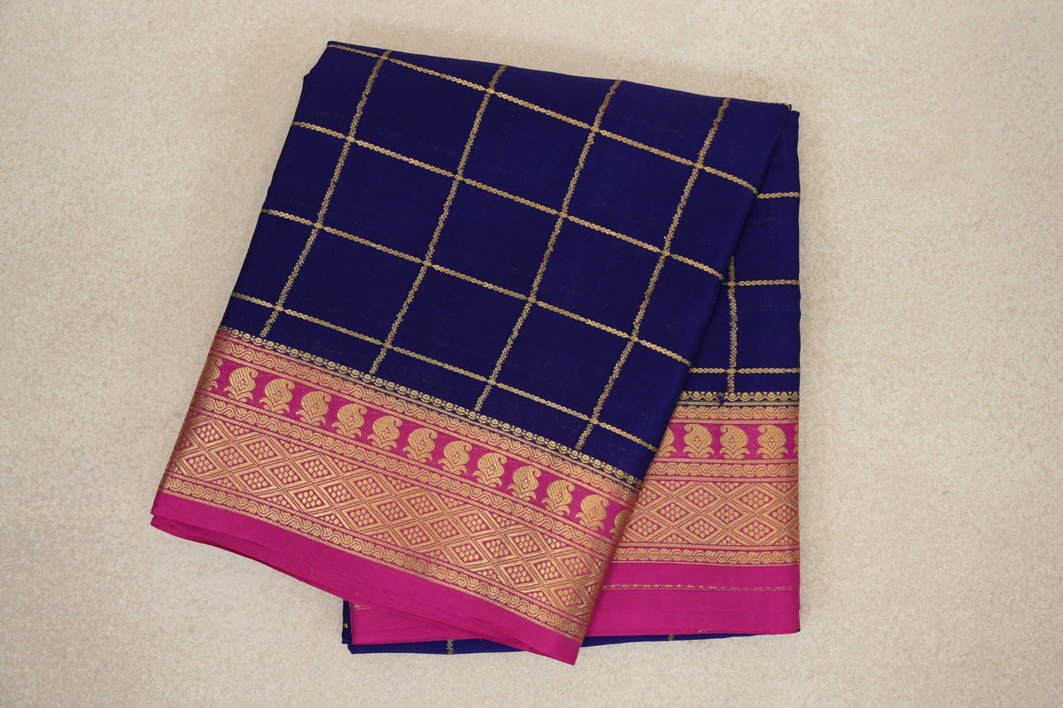 Navy Blue with Rani Pink Borders Mysore Silk Saree by Shreenivas Silks PSSR0110126