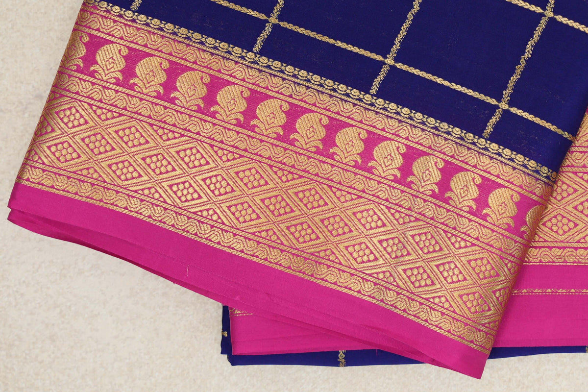 Navy Blue with Rani Pink Borders Mysore Silk Saree by Shreenivas Silks PSSR0110126