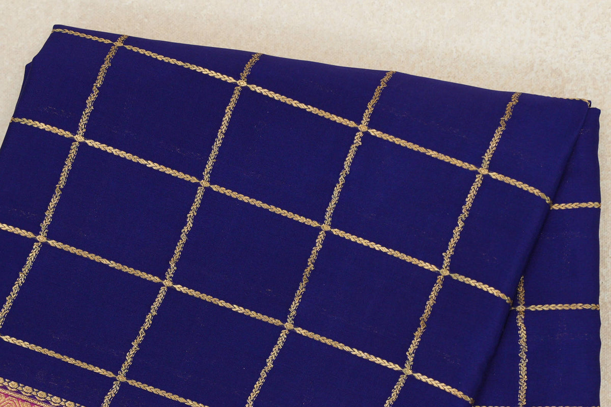 Navy Blue with Rani Pink Borders Mysore Silk Saree by Shreenivas Silks PSSR0110126