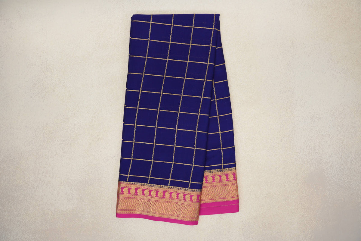 Navy Blue with Rani Pink Borders Mysore Silk Saree by Shreenivas Silks PSSR0110126