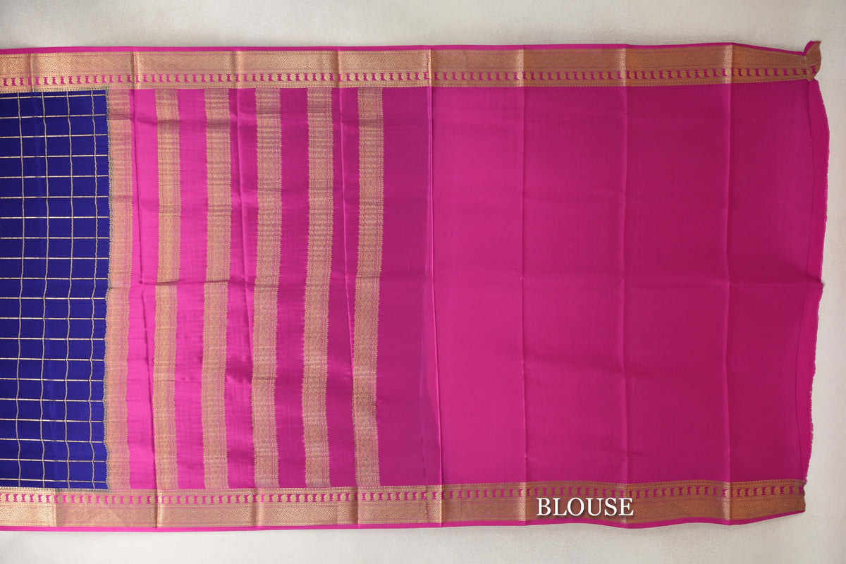 Navy Blue with Rani Pink Borders Mysore Silk Saree by Shreenivas Silks PSSR0110126