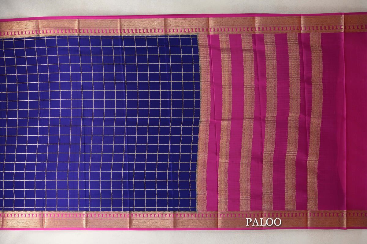 Navy Blue with Rani Pink Borders Mysore Silk Saree by Shreenivas Silks PSSR0110126
