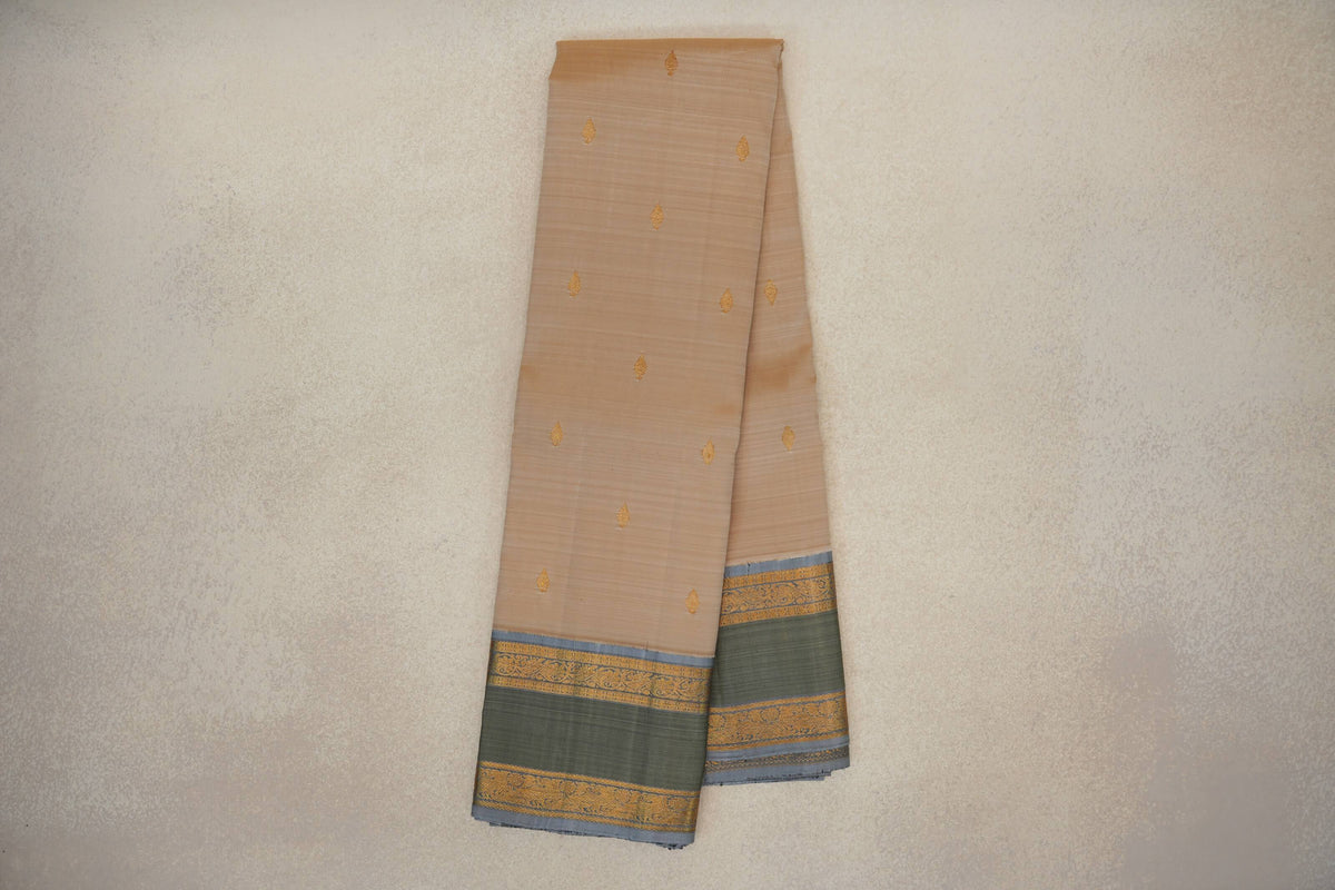 Cream Beige with Grey Blue Rettai Pettu Borders Vintage Kanjivaram Silk Saree by Shreenivas Silks PSSR0110128
