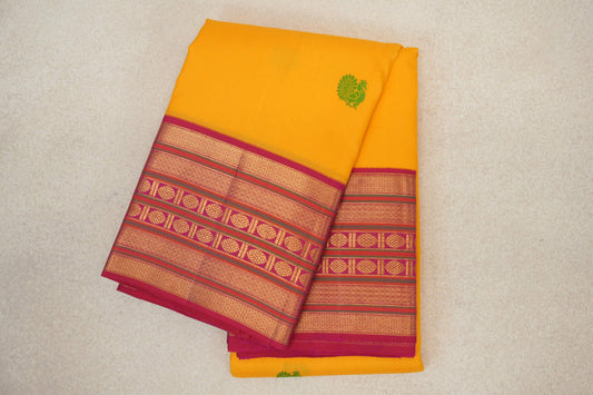 Mango Yellow with Deep Pink Borders Vintage Kanjivaram Silk Saree