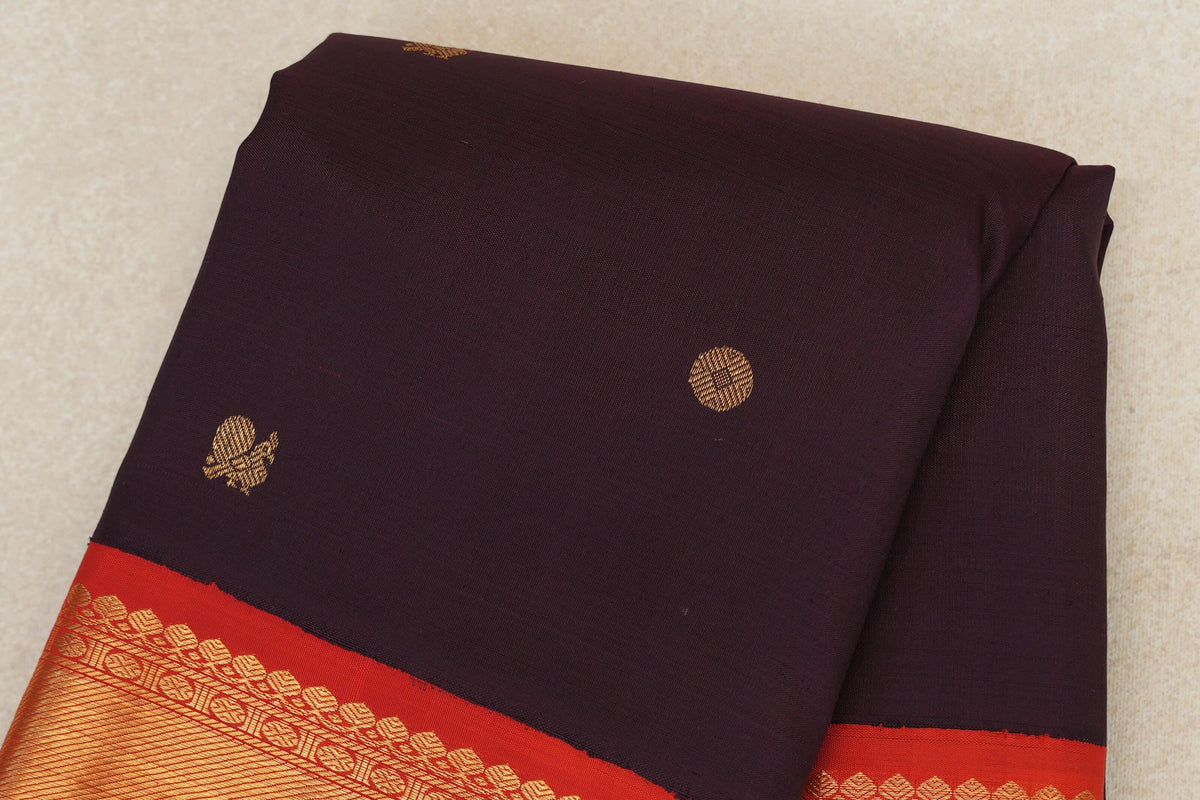 Deep Plum with Bright Red Borders Plant Based Kanjivaram Silk Saree by Shreenivas Silks PSSR0110130