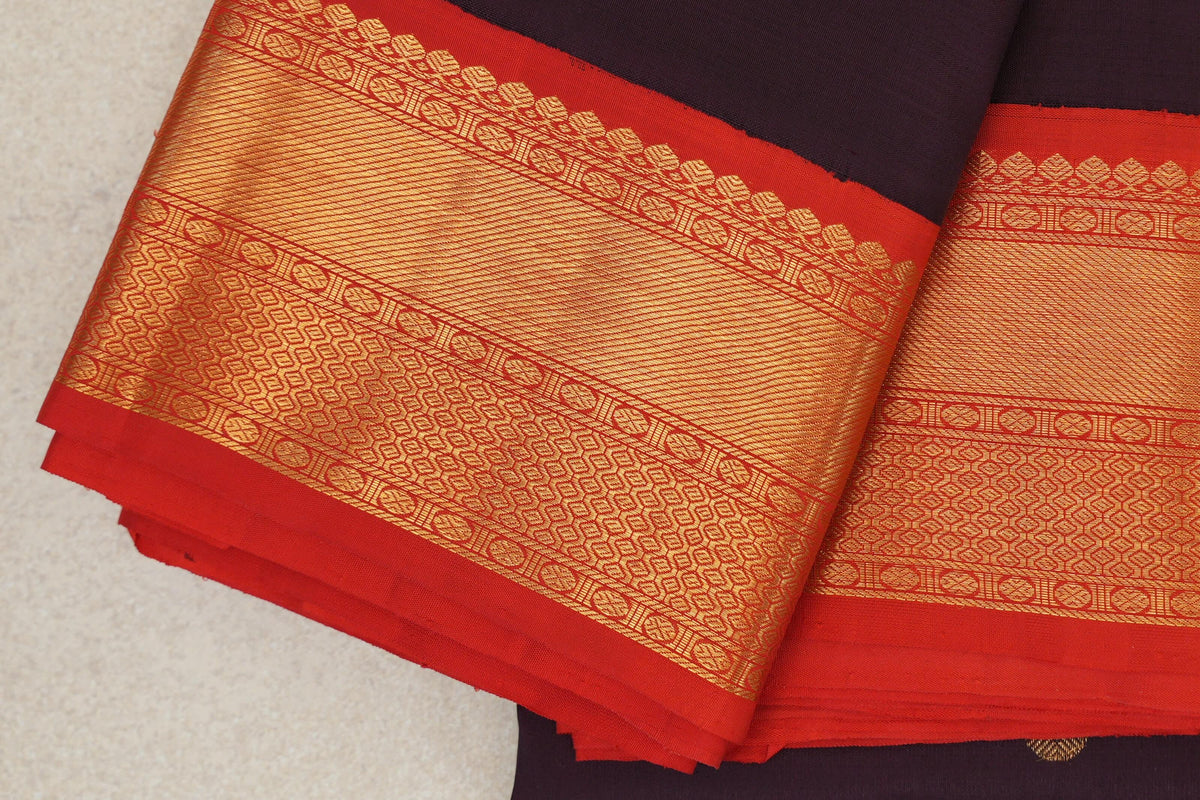 Deep Plum with Bright Red Borders Plant Based Kanjivaram Silk Saree by Shreenivas Silks PSSR0110130