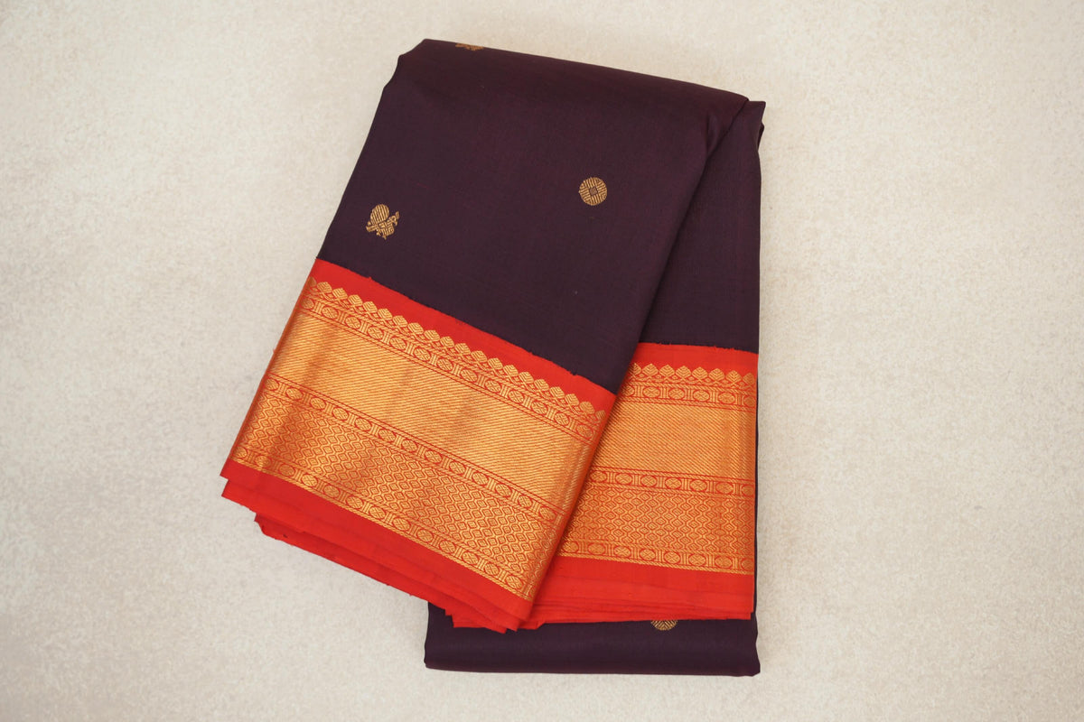 Deep Plum with Bright Red Borders Plant Based Kanjivaram Silk Saree by Shreenivas Silks PSSR0110130