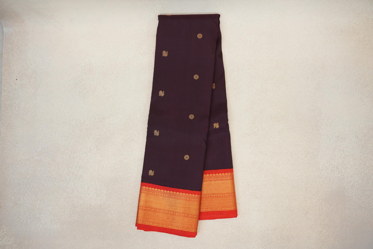 Deep Plum with Bright Red Borders Plant Based Kanjivaram Silk Saree by Shreenivas Silks PSSR0110130