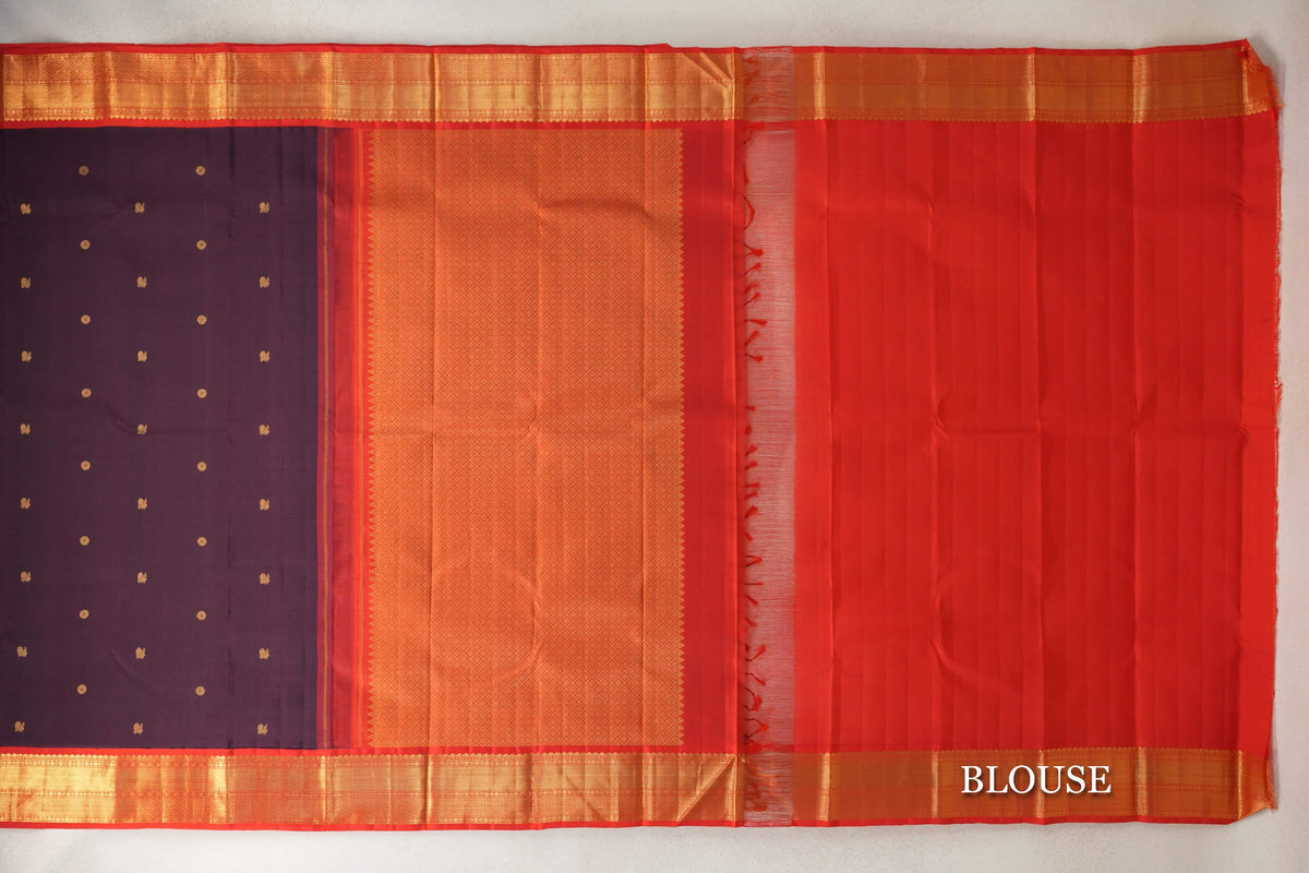 Deep Plum with Bright Red Borders Plant Based Kanjivaram Silk Saree by Shreenivas Silks PSSR0110130