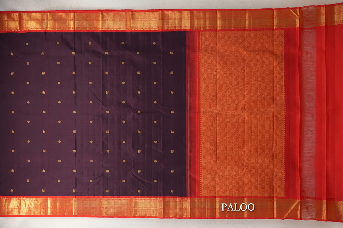 Deep Plum with Bright Red Borders Plant Based Kanjivaram Silk Saree by Shreenivas Silks PSSR0110130