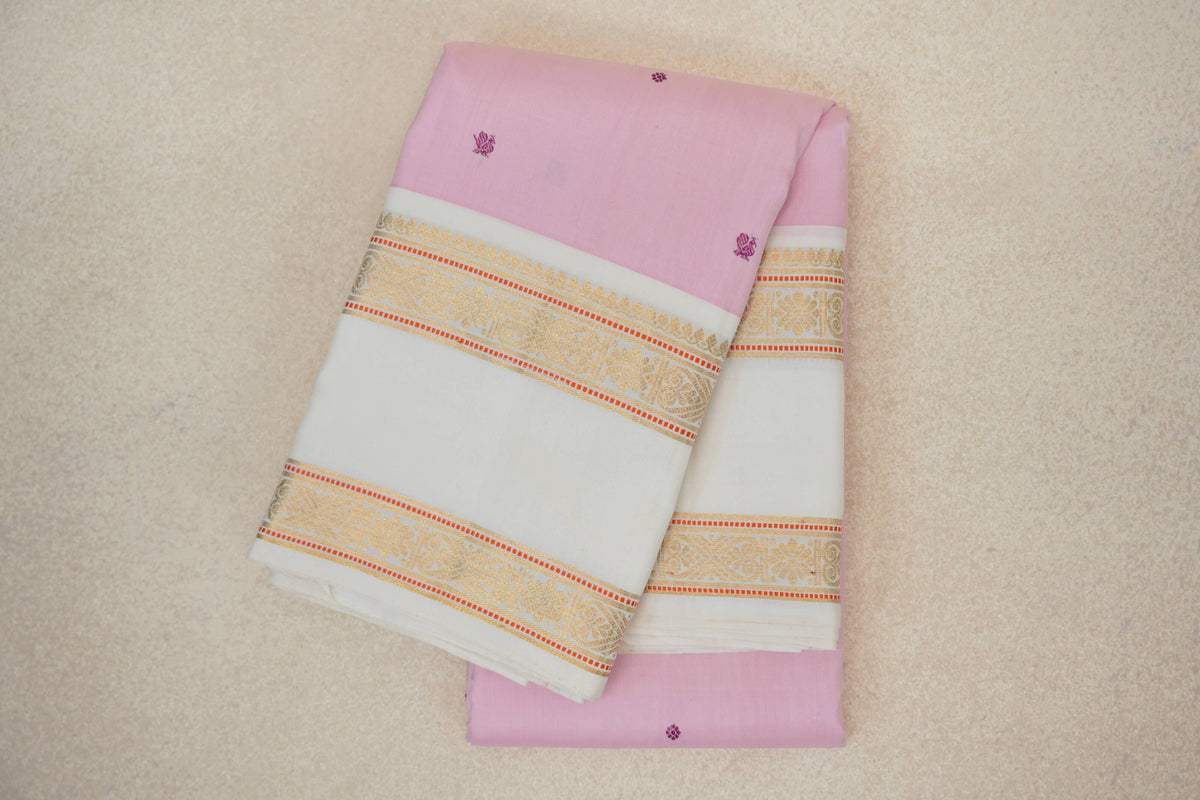 Baby Pink with Off White Rettai Pettu Borders Vintage Kanjivaram Silk Saree by Shreenivas Silks PSSR0110131
