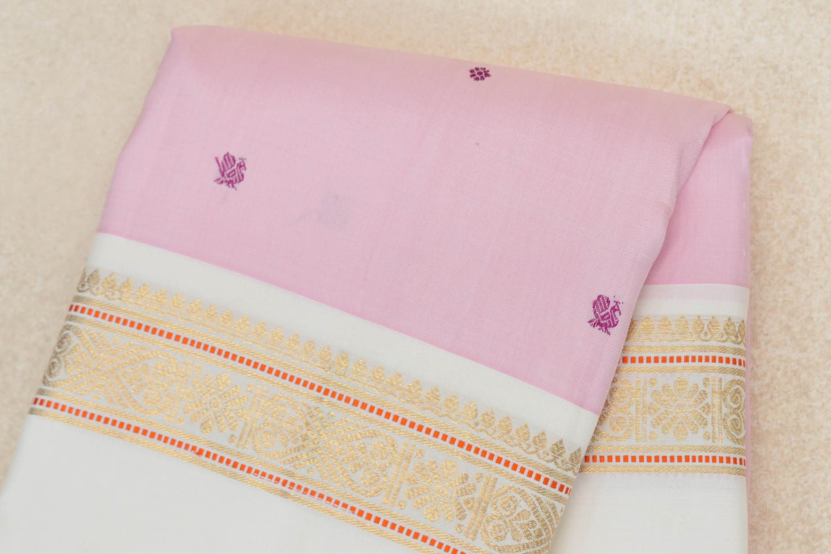 Baby Pink with Off White Rettai Pettu Borders Vintage Kanjivaram Silk Saree by Shreenivas Silks PSSR0110131