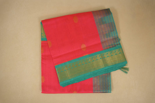 Dark peach pink vintage silk cotton saree