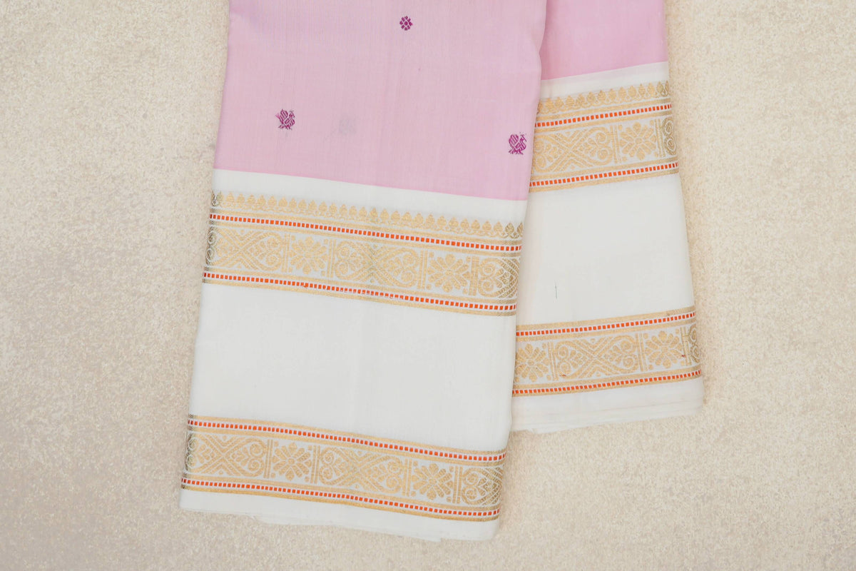 Baby Pink with Off White Rettai Pettu Borders Vintage Kanjivaram Silk Saree by Shreenivas Silks PSSR0110131