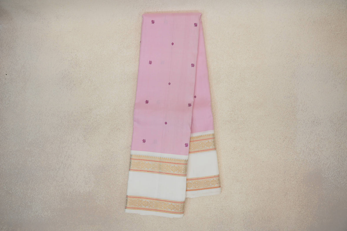 Baby Pink with Off White Rettai Pettu Borders Vintage Kanjivaram Silk Saree by Shreenivas Silks PSSR0110131