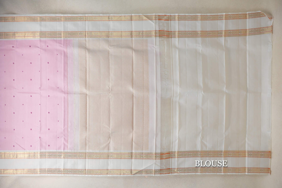 Baby Pink with Off White Rettai Pettu Borders Vintage Kanjivaram Silk Saree by Shreenivas Silks PSSR0110131