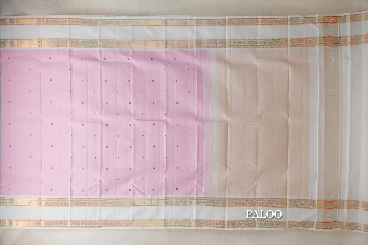 Baby Pink with Off White Rettai Pettu Borders Vintage Kanjivaram Silk Saree by Shreenivas Silks PSSR0110131