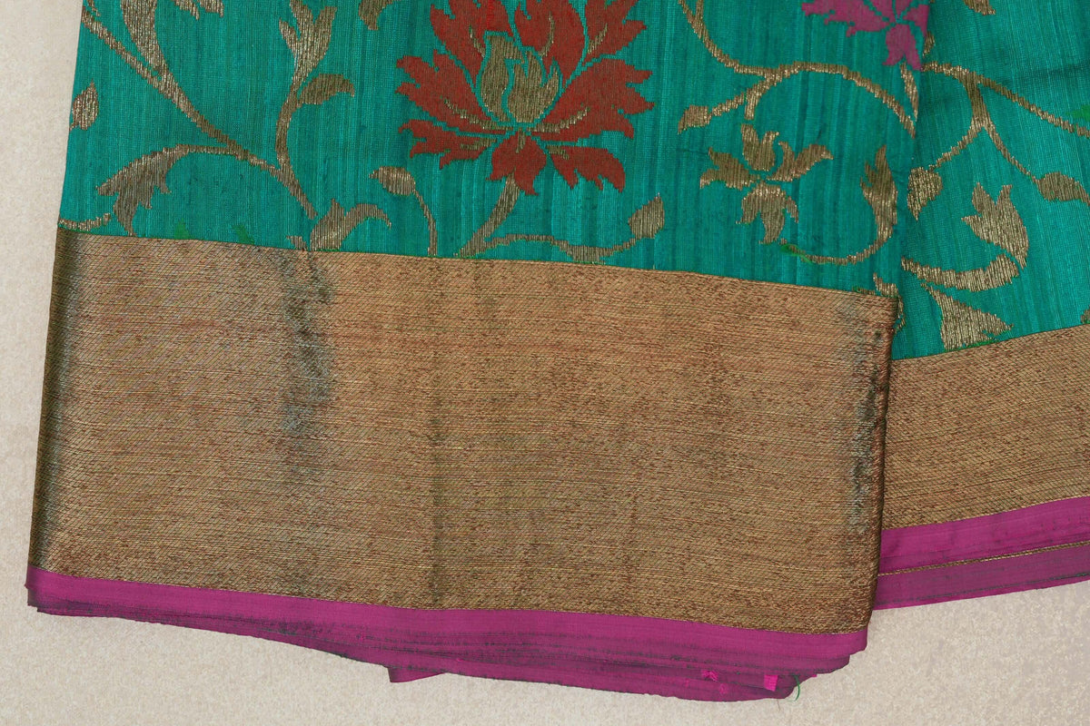 Teal Green Banarasi Silk Saree border zoom