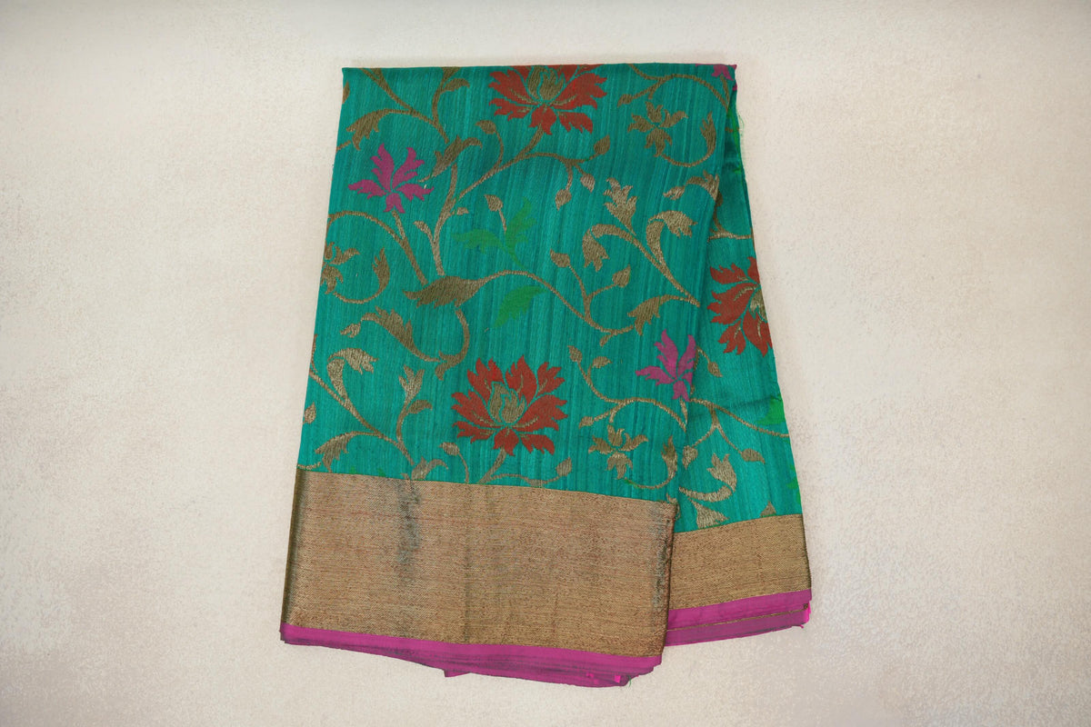 folded Teal Green Banarasi Silk Saree