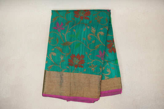 folded Teal Green Banarasi Silk Saree