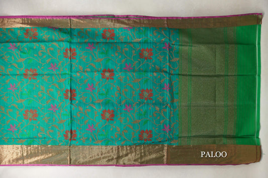 Teal Green Banarasi Silk Saree paloo