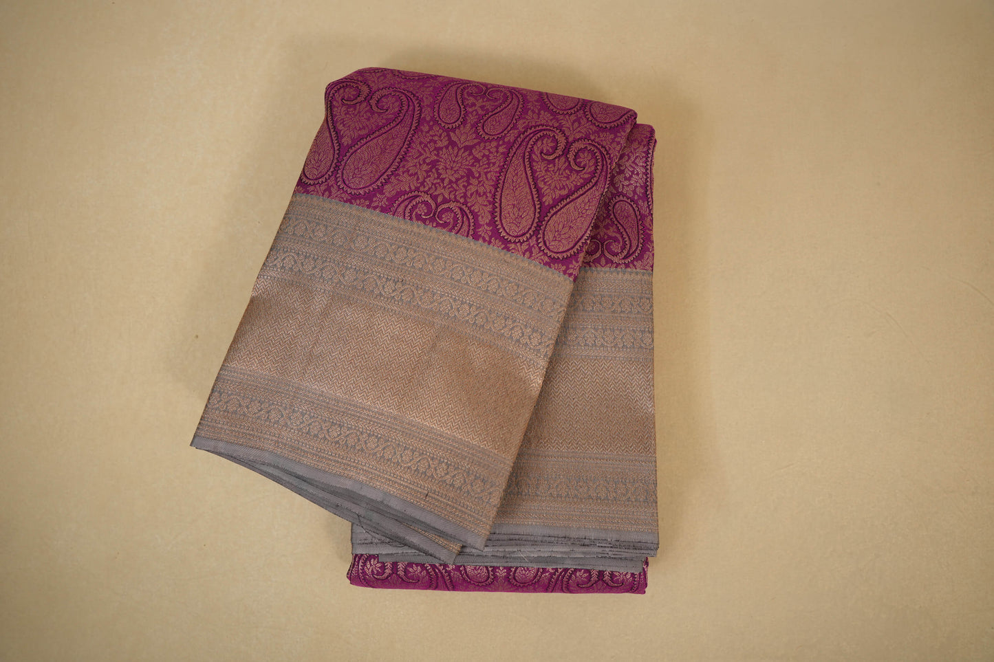 Purple with Grey Borders Vintage Kanjivaram Silk Saree by Shreenivas Silks PSSR017941