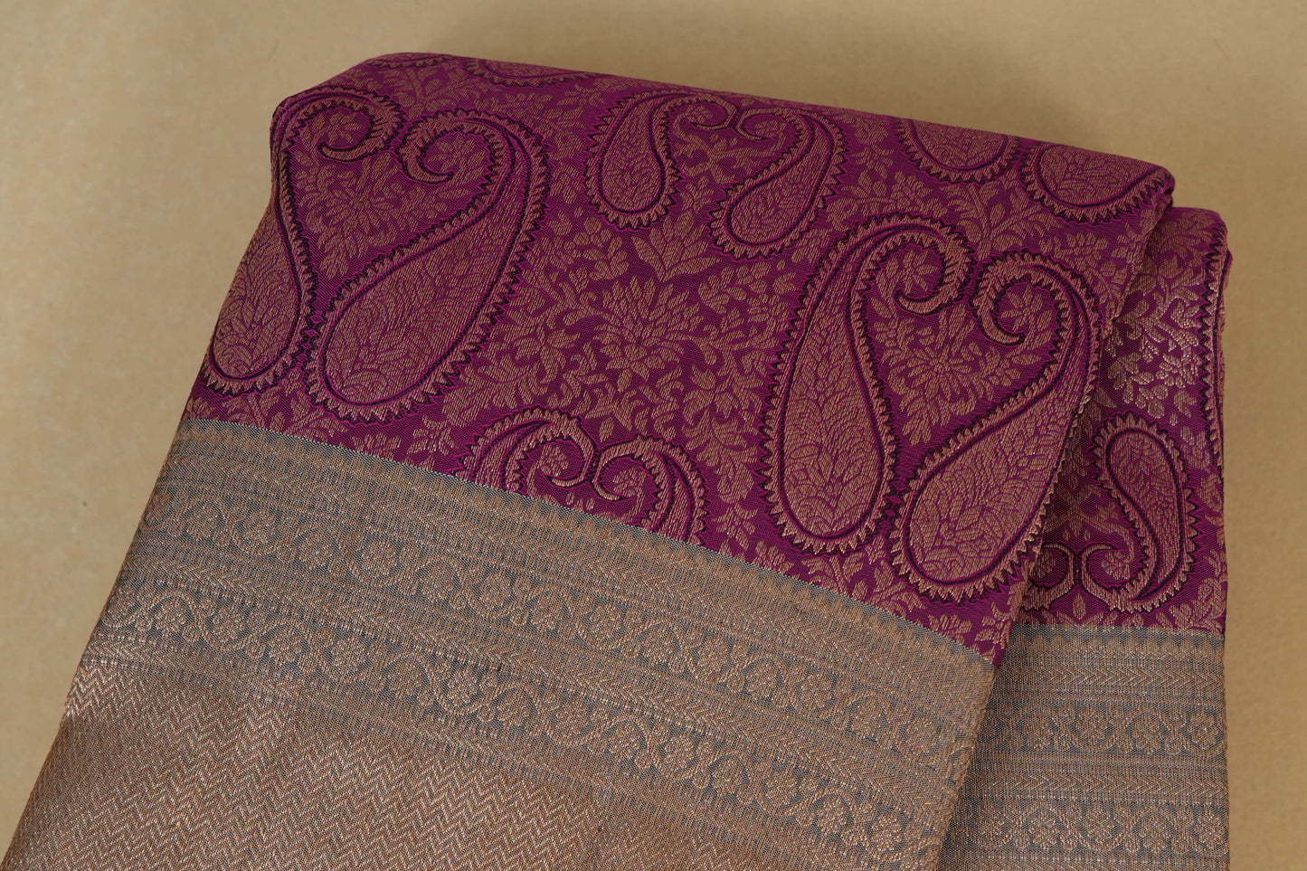 Purple with Grey Borders Vintage Kanjivaram Silk Saree by Shreenivas Silks PSSR017941