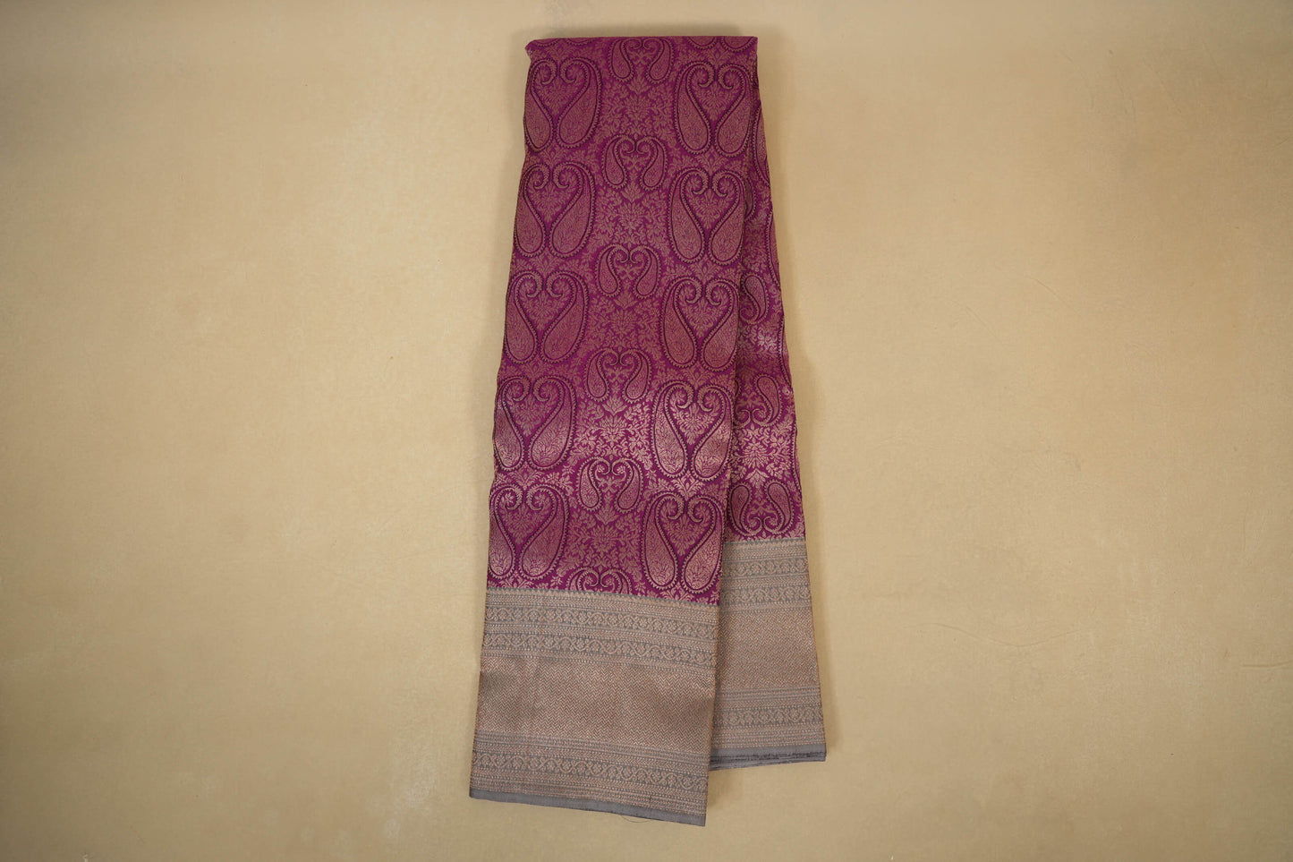 Purple with Grey Borders Vintage Kanjivaram Silk Saree by Shreenivas Silks PSSR017941