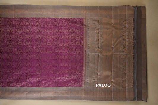 Purple with Grey Borders Vintage Kanjivaram Silk Saree by Shreenivas Silks PSSR017941