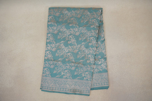 folded Powder Blue Banarasi Silk Saree 
