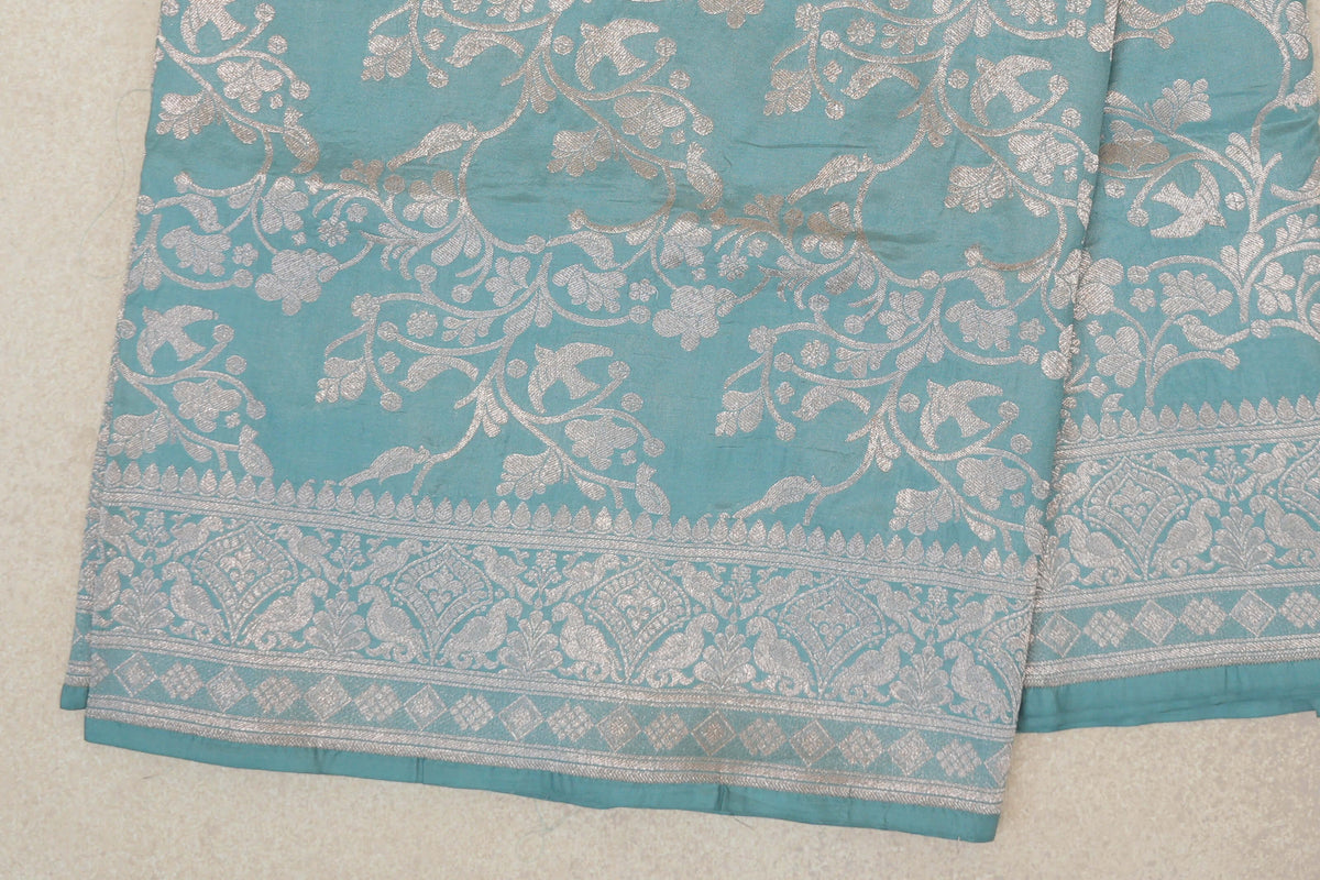 Powder Blue Banarasi Silk Saree border zoom